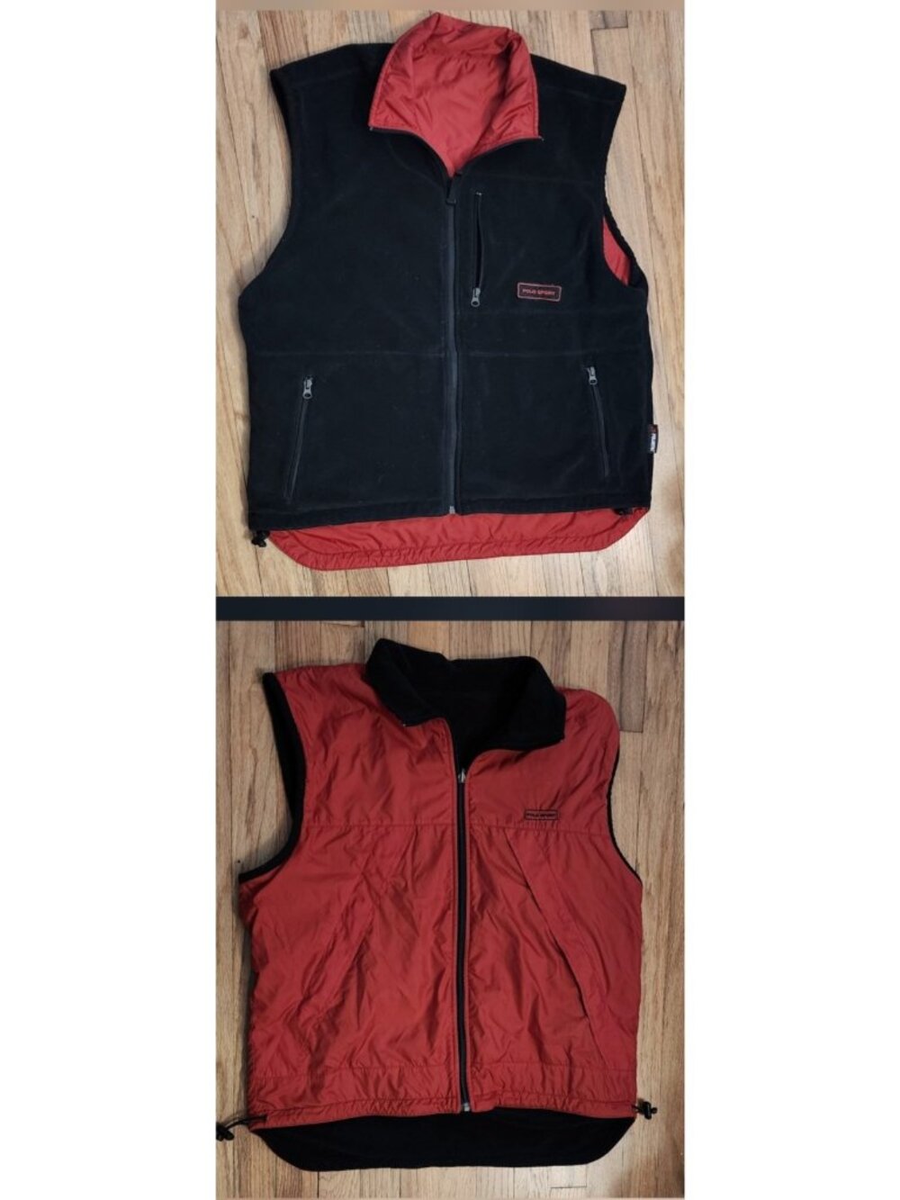 Vintage 90s Polo Sport Ralph Lauren Large Reversible Vest Polartec Red Polyester